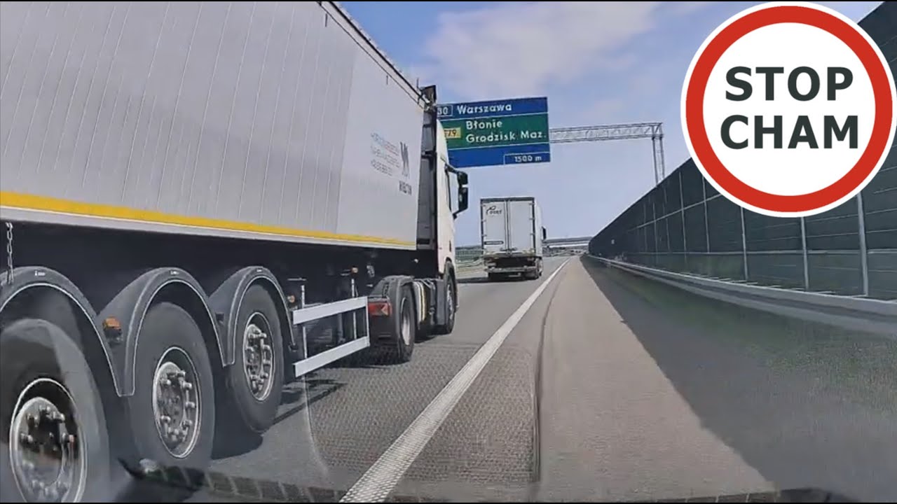 Jazda kierowcy ciężarówki na zderzaku, celowe zepchnięcie z pasa, wyprzedzanie...  