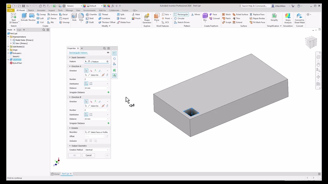 New Inventor 2026 Pattern Workflow