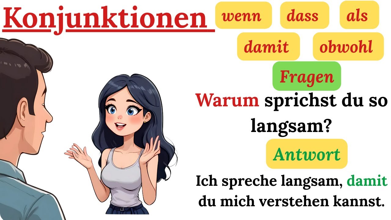 Deutsch lernen mit Sätzen: 10 wichtige Konjunktionen  B1 🇩🇪📚