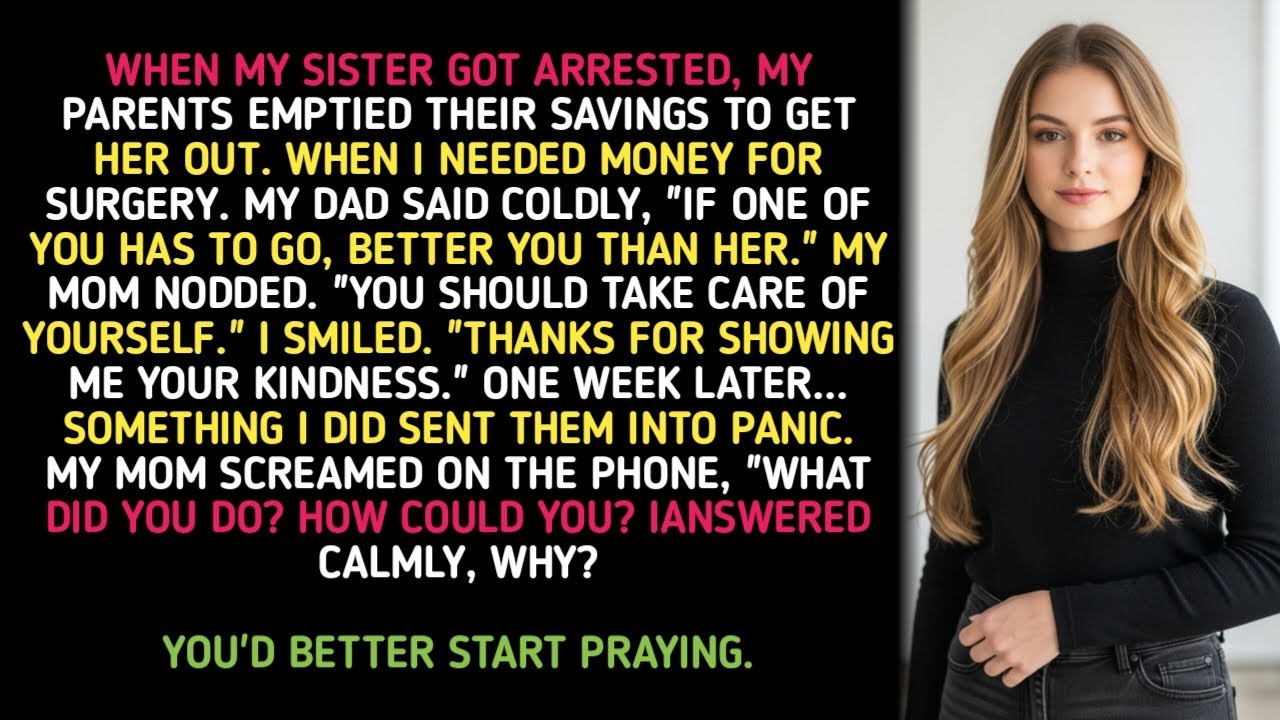WHEN MY SISTER GOT ARRESTED, MY PARENTS EMPTIED THEIR SAVINGS TO GET HER OUT. WHEN I NEEDED MONEY...