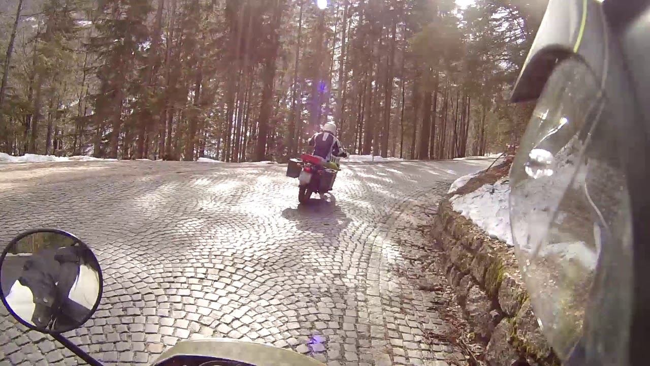 1 Minute Motorcycle Trip: Vrsic Pass with snow.