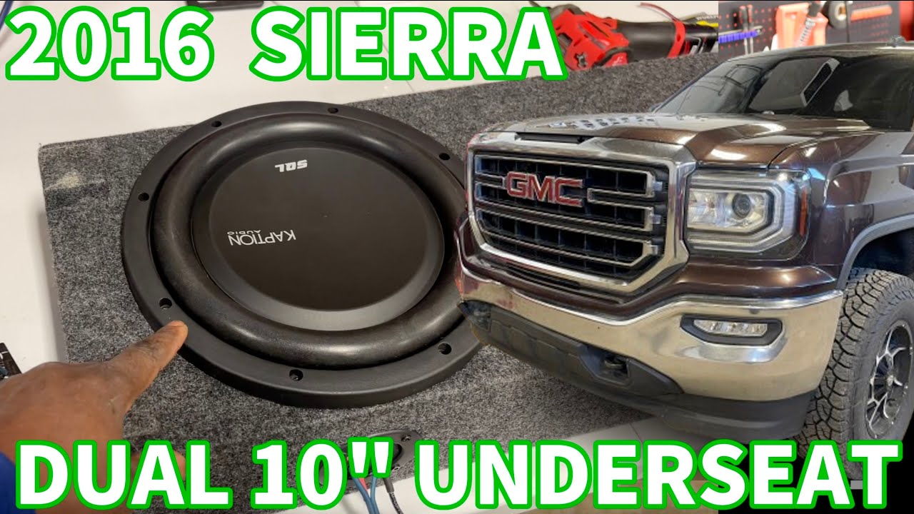Базовая установка двух 10-дюймовых сабвуферов под сиденье для GMC Sierra 2016 года.