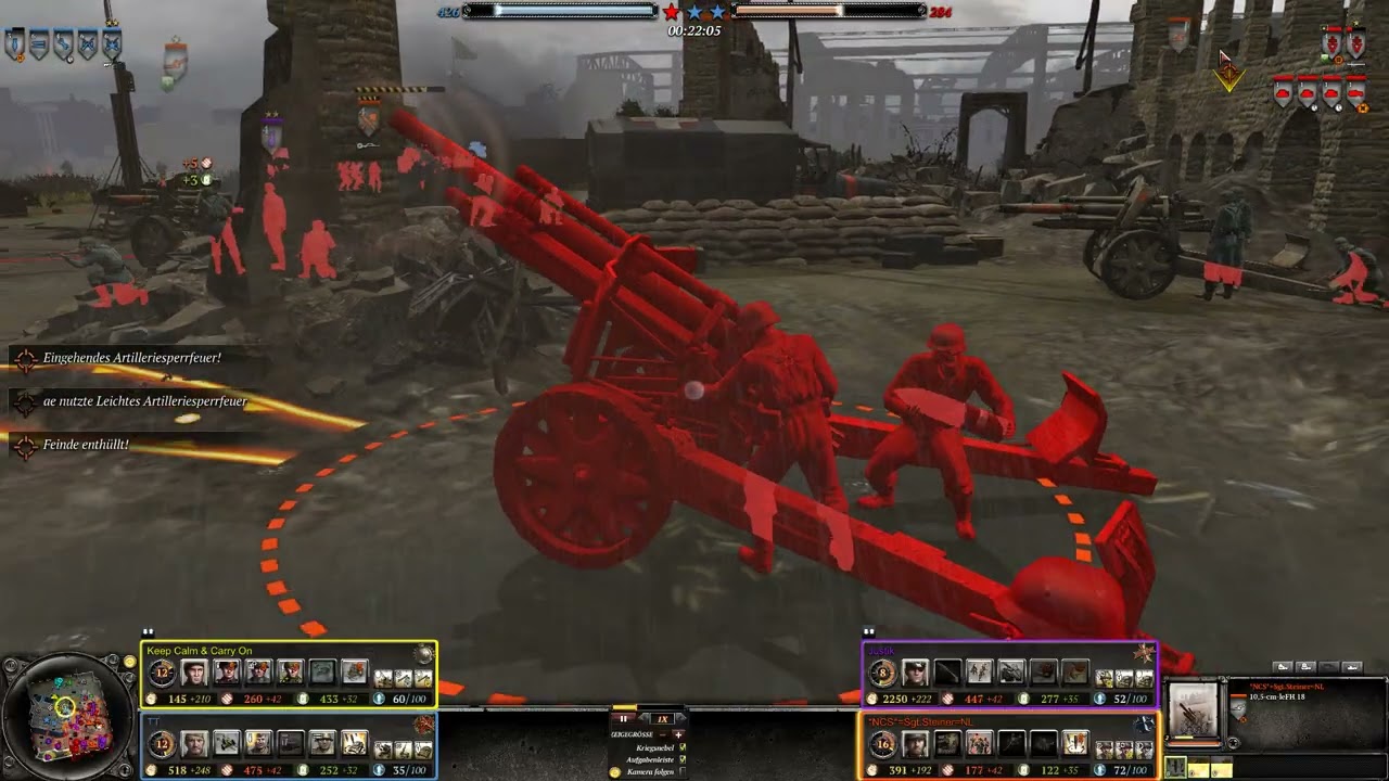 Company of Heroes 2 Hamburger Hafen 4v4 2xVET4 & 1xVET3LeFH18 INSIDE STEINERS ARTILLERY BATTERY :)))