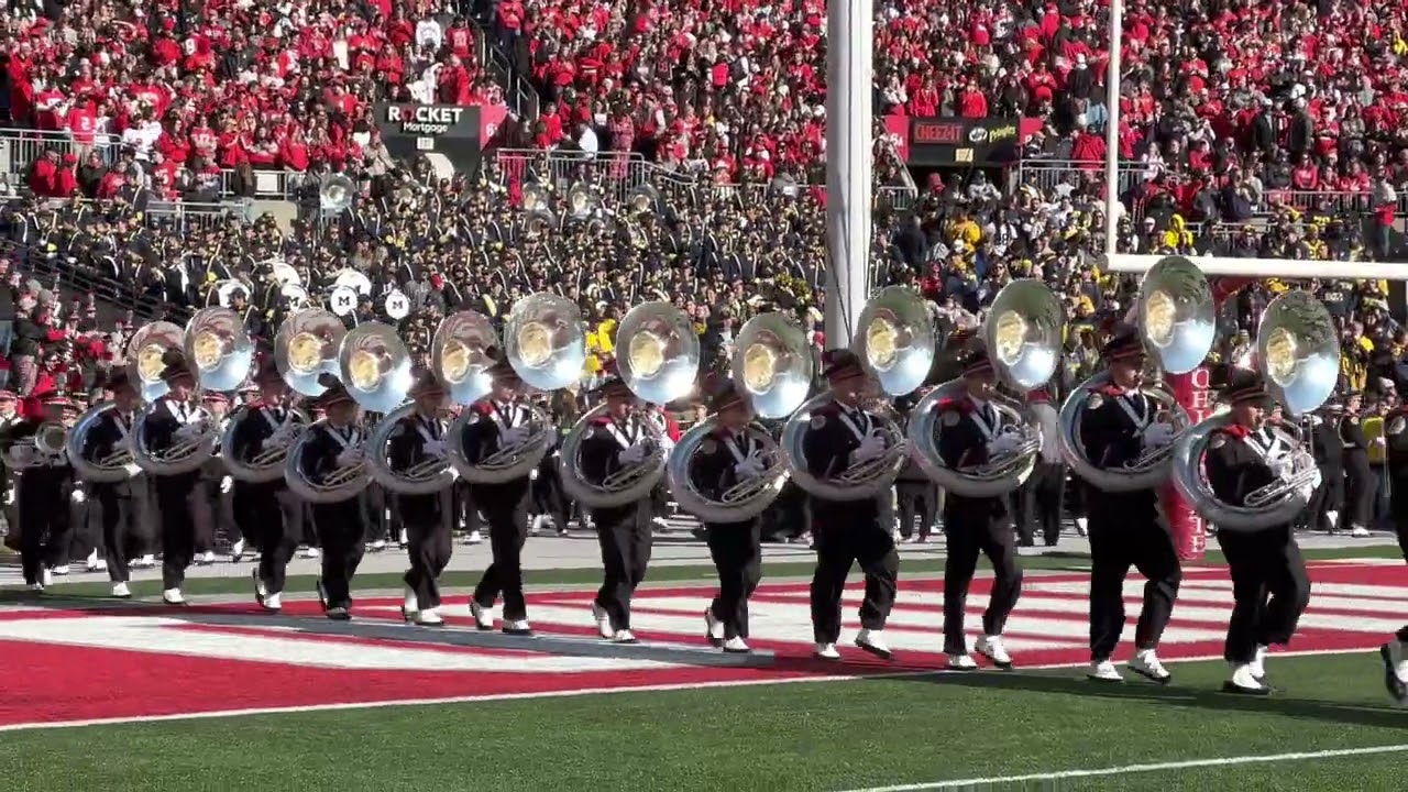 Ohio State University Marching Band enters the field Buckeyes football pre-game! View from sideline