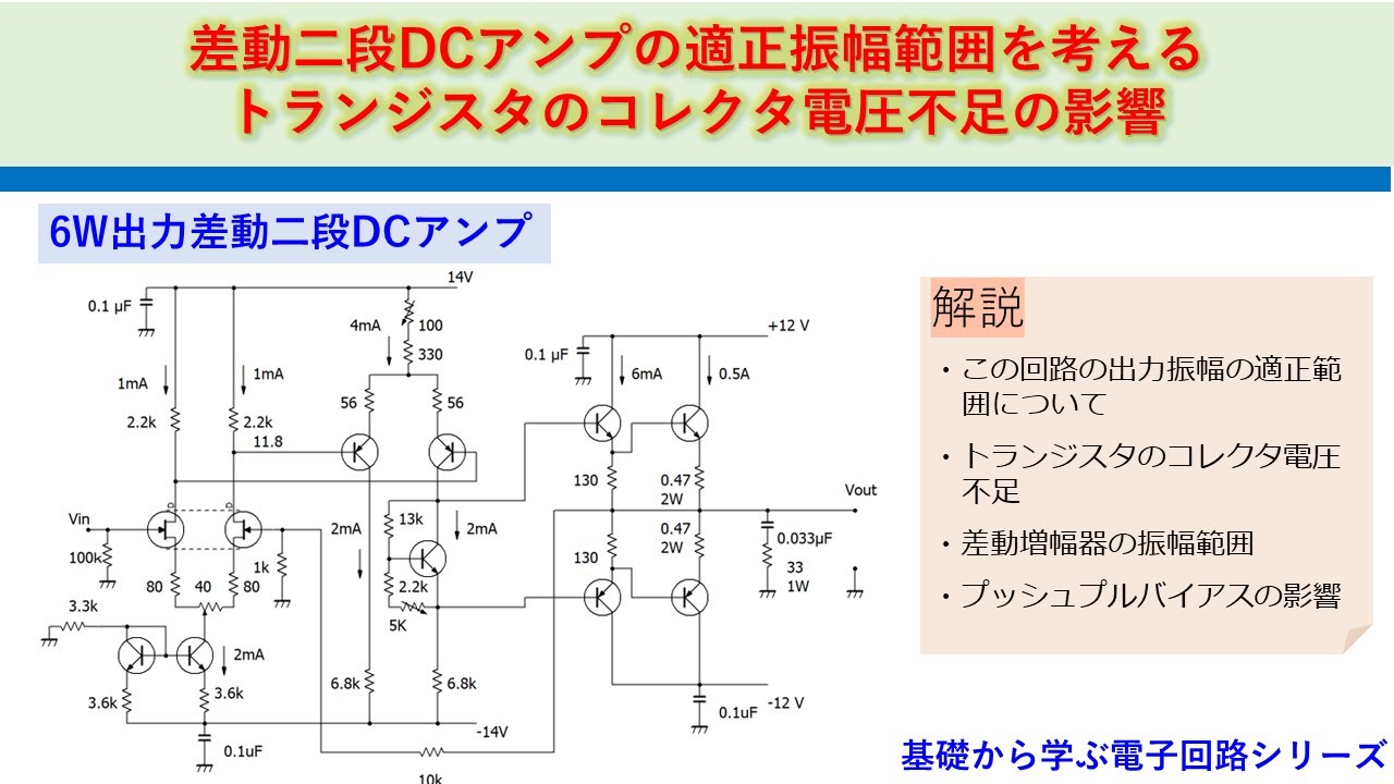 差動二段DCアンプの適正出力範囲　コレクタ電圧不足の影響について