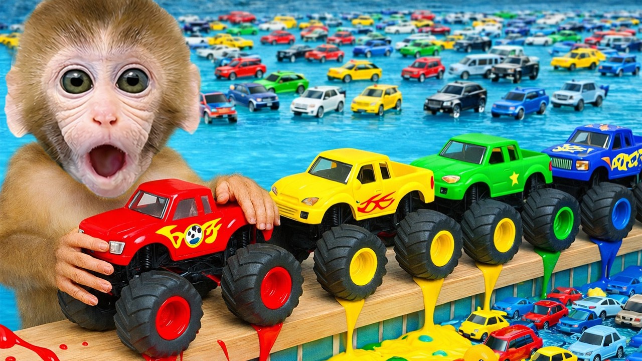 Si Bonbon na Unggoy ay nagmamaneho ng munting traktor at nakikipaglaro sa swimming pool