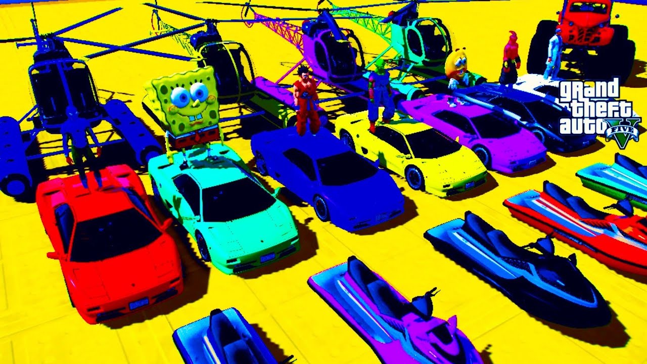 GTA V Mega Ramp Boats, Cars Motorcycle Superheroes Epic Stunt Map Challenge