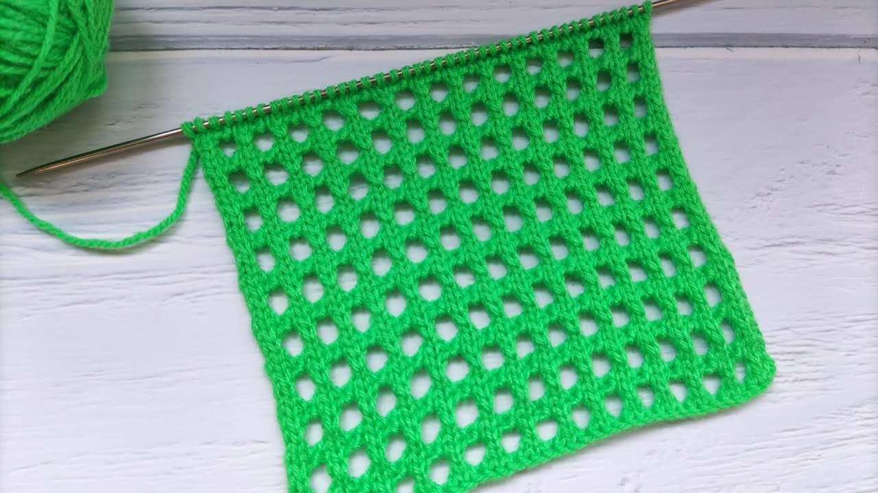 Mesh Knit Stitch Pattern| Netzmuster stricken| Punto traforato ai ferri| Punto de malla a dos agujas