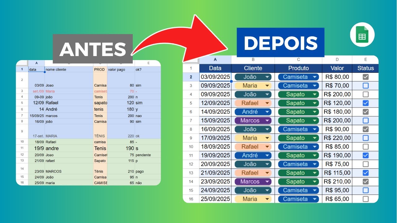 Organize suas Planilhas! Antes e Depois Incrível no Google Sheets