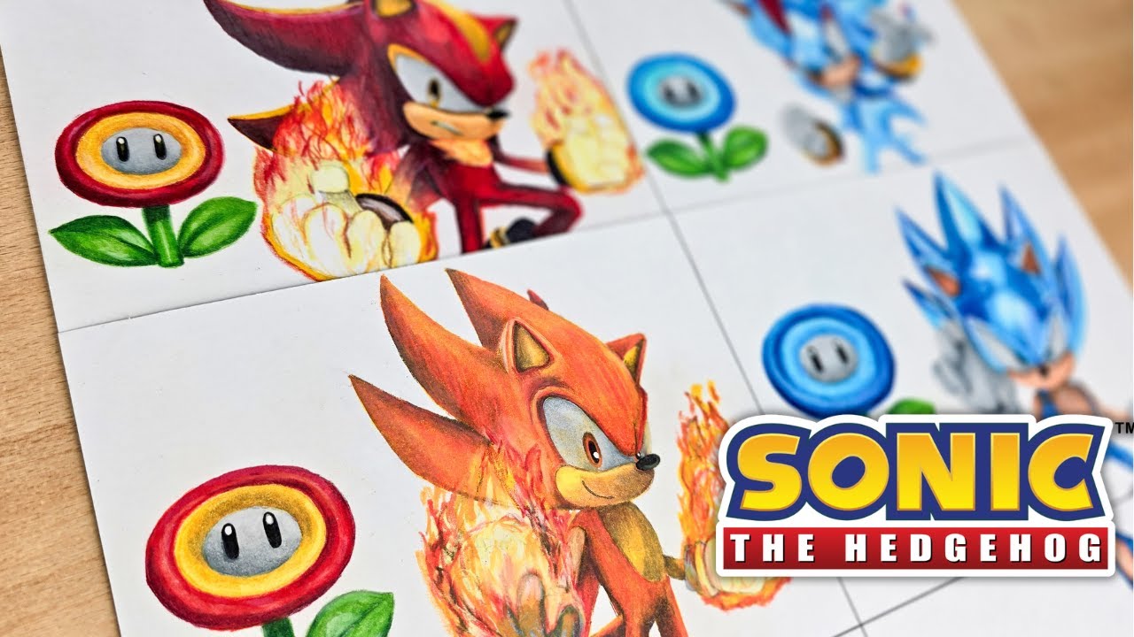 Drawing SONIC & SHADOW with MARIO Power-ups