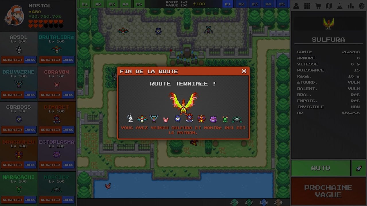 #3 ROUTE 1-3 BOSS SULFURA (VAGUES 1 à 100) - PokéPath TD [PC]