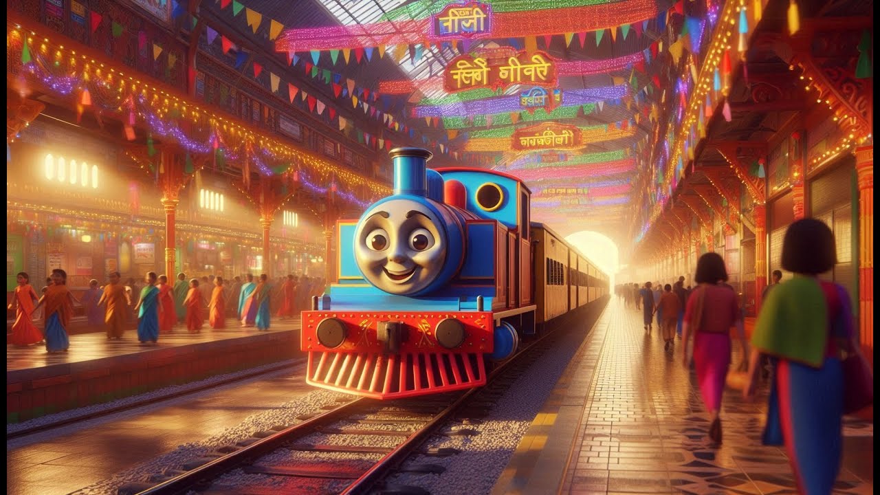 रेलवे स्टेशन की रंगभरी दुकान | Fun Hindi Rhymes for Kids | Animated Toy Train Song 