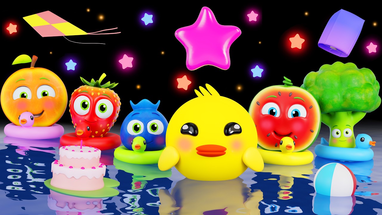 خمس بطات صغيرة 🦆 أناشيد أطفال حسية مع فانكي فروتس | Funky Fruits Baby Sensory