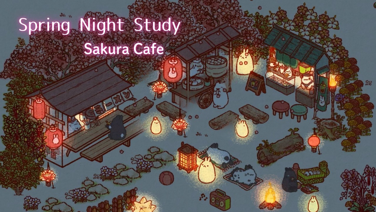 Night Study BGM | Cozy Sakura Park Cafe | 桜の夜カフェで静かに集中できるLo-fi音楽