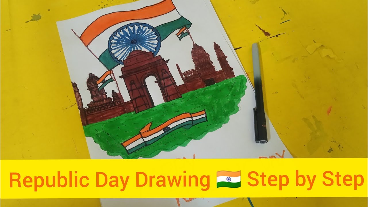 Republic Day Drawing | Step-by-Step Indian Flag & Celebration Art Tutorial 🇮🇳