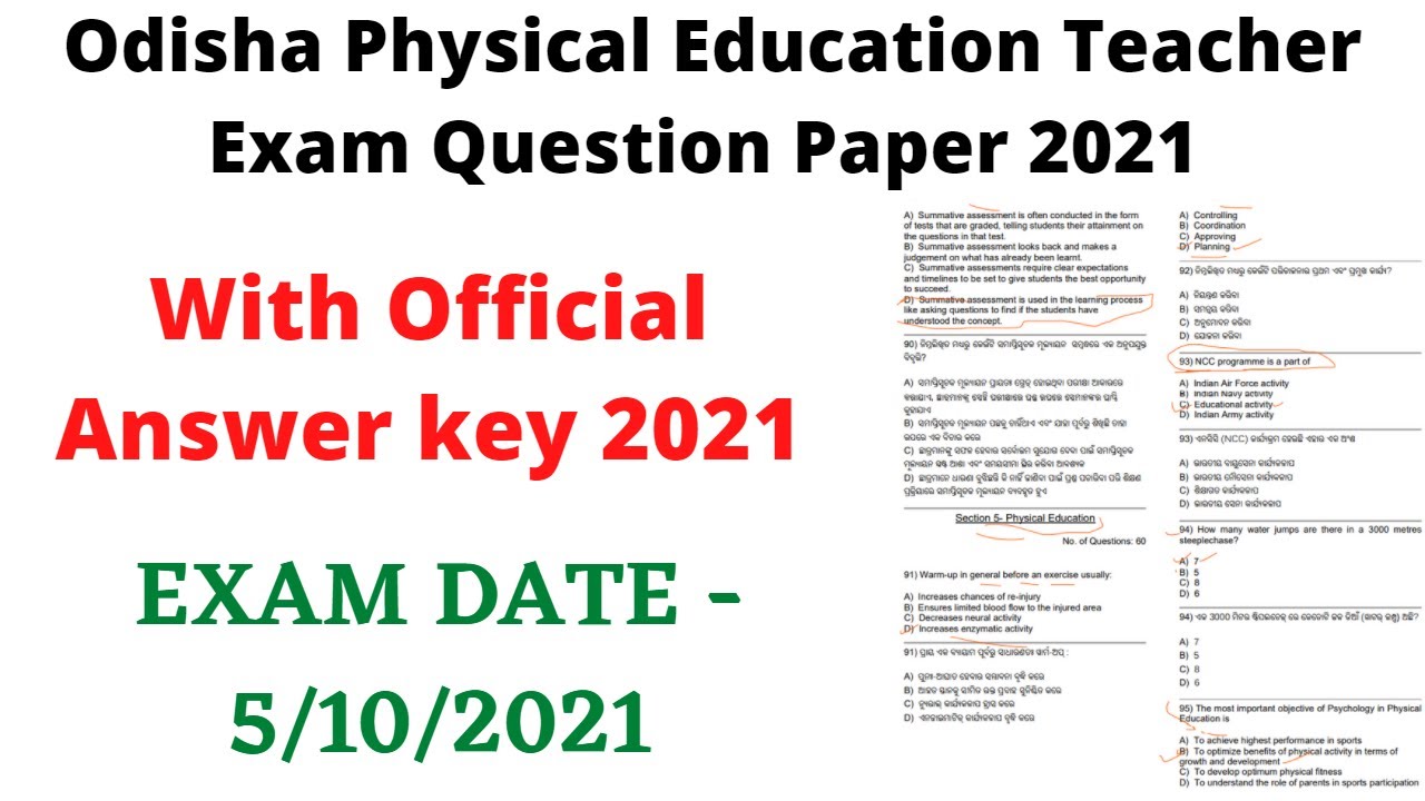 Odisha Physical Education Teacher Exam Question Paper 2021 || With Official Answer key 2021