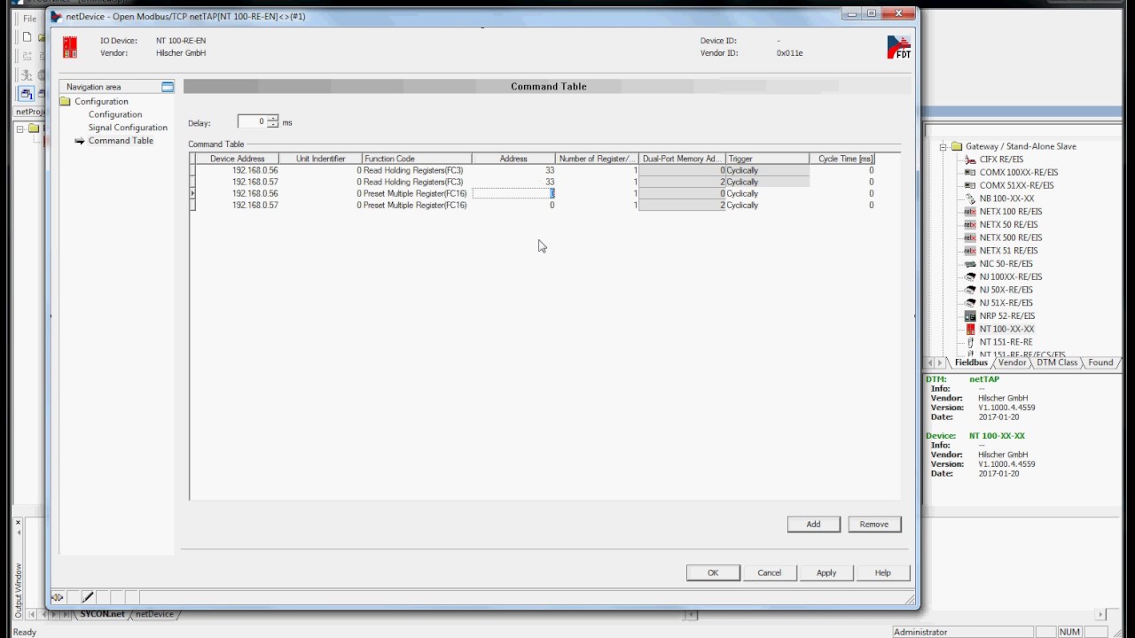 NT 100 - EtherNet/IP adapter - Modbus/TCP client