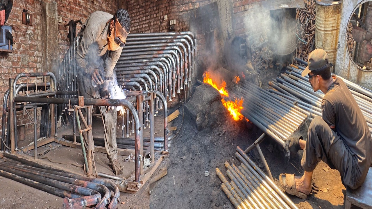 Incredible Process of Making Iron Charpa | Steel pipe Mass Production Factory Traditional Charpa Bed