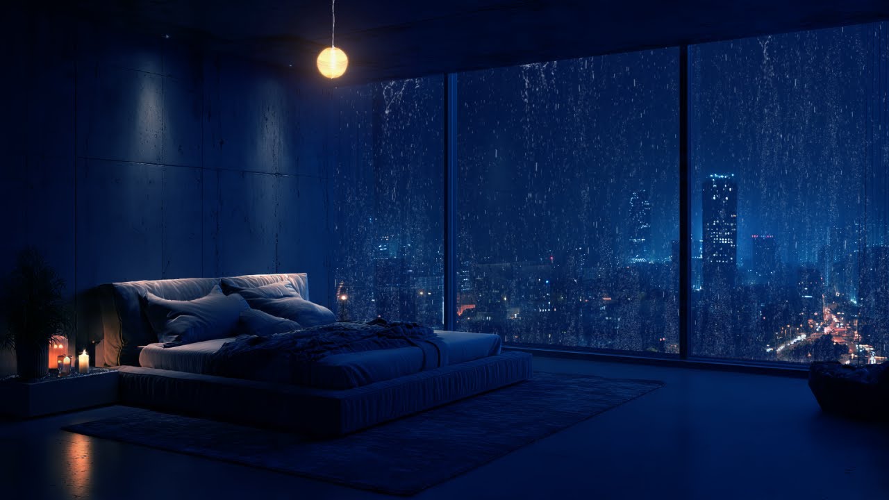 Heavy Rain Sounds in a Cozy Bedroom 🌧️ Night City View Ambience for Deep Sleep (10 Hours)