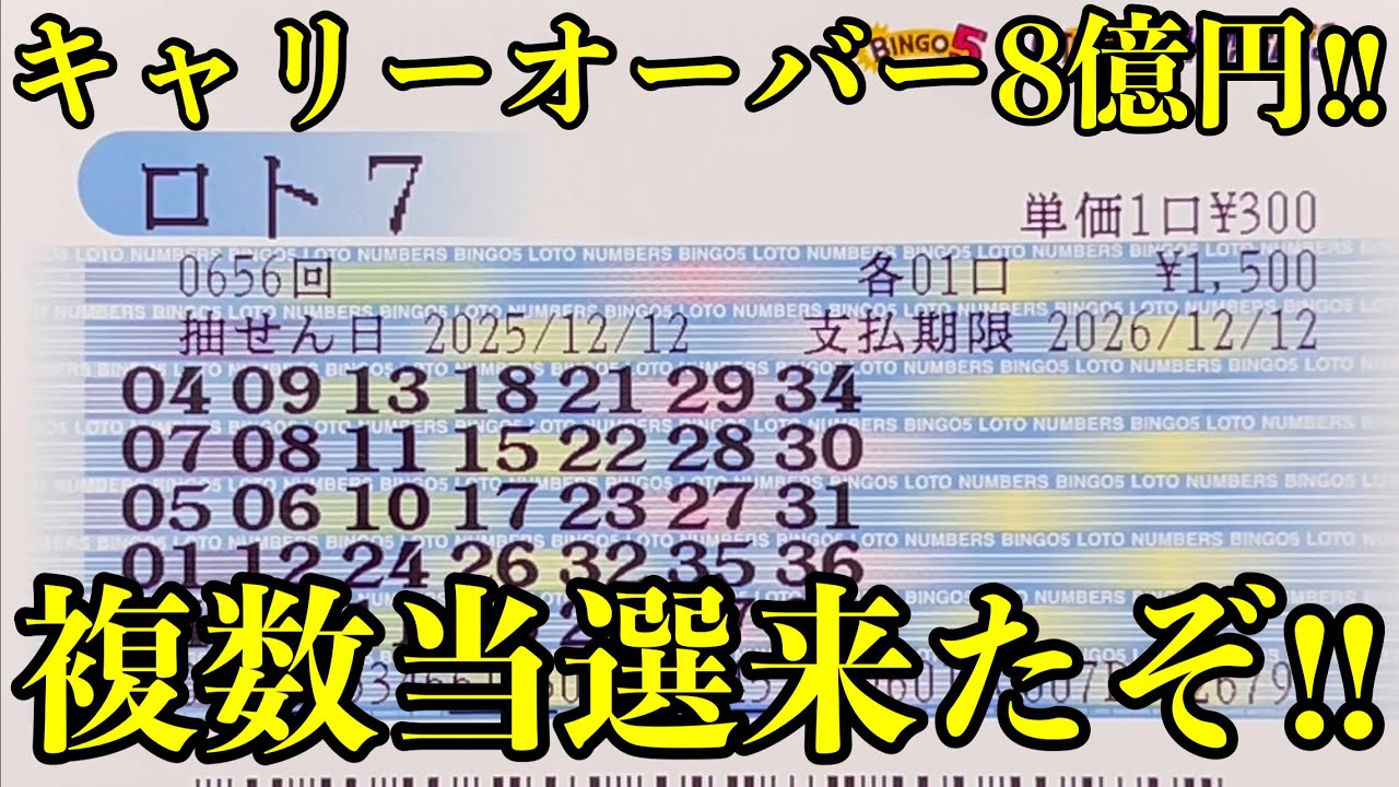 【ロト７で複数当選！】キャリーオーバー８億円を狙って１万円分購入したら複数当選が来ました！！