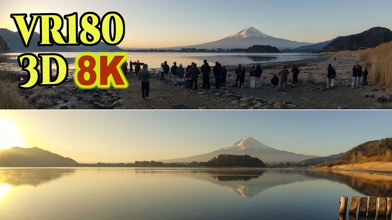 [ 8K 3D VR180 ] 冬の穏やかな朝の河口湖から望む富士山