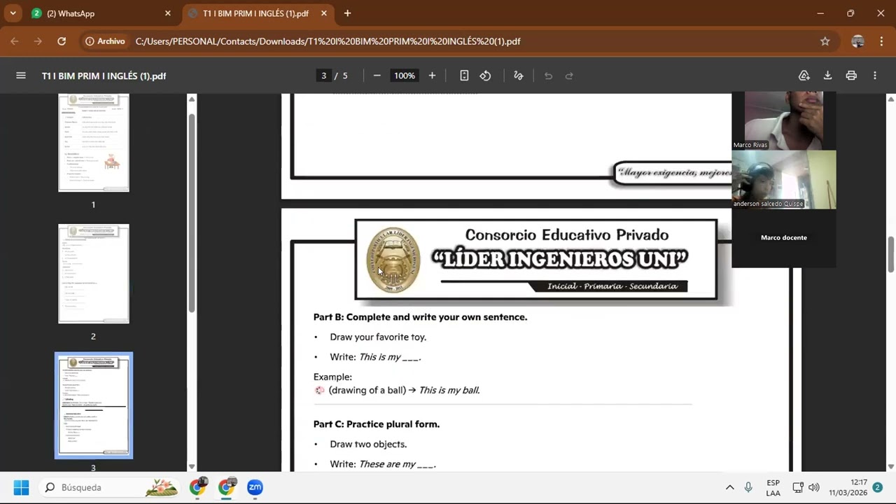 TEMA 1 I BIM INGLÉS PRIM I