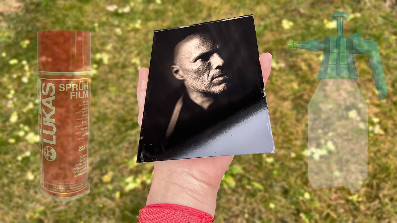Varnishing Wet Plates with Lukas Varnish in dusty environment