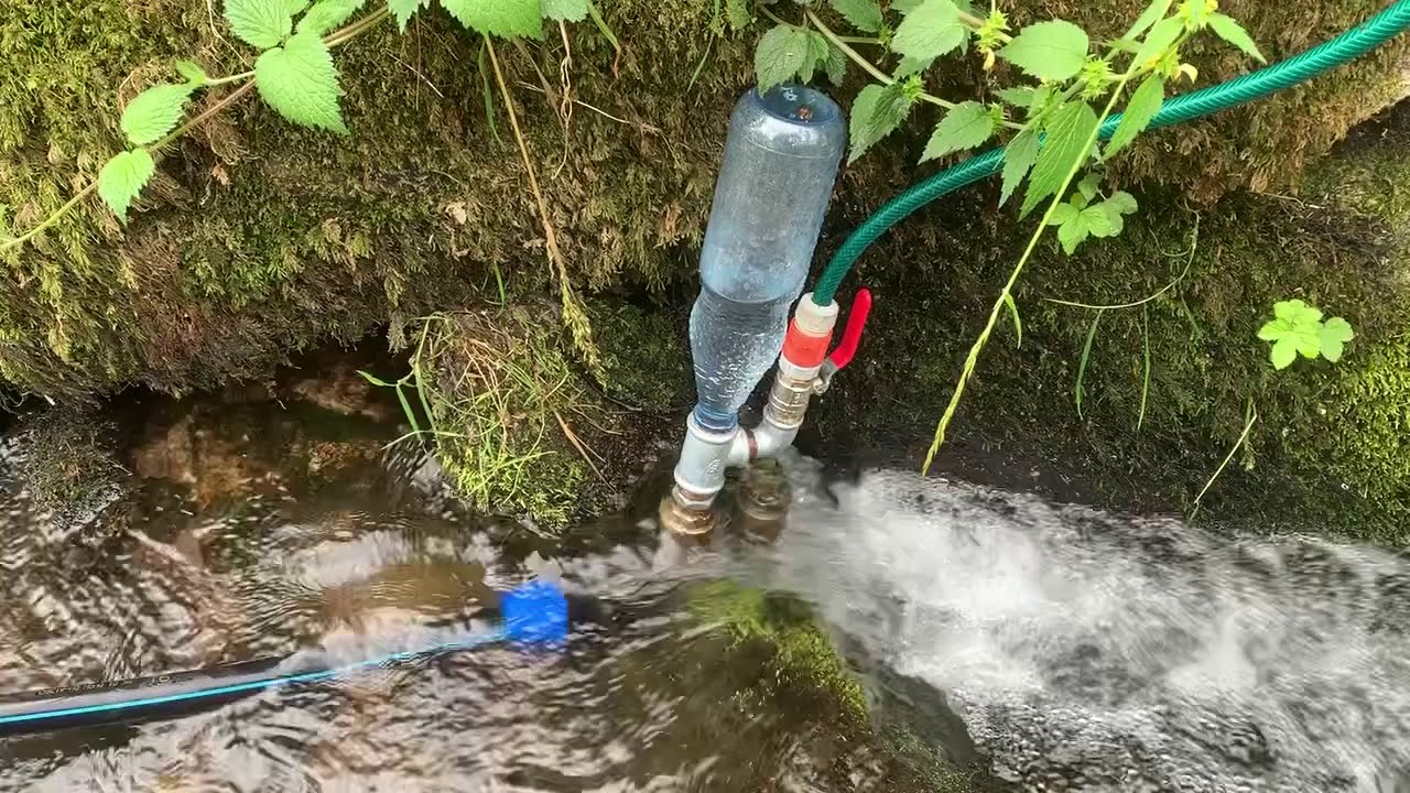 Widder Pumpe Ram Pump Hydraulischer Widder Stromfreie Wasserpumpe Funktionsansicht Made in Germany !