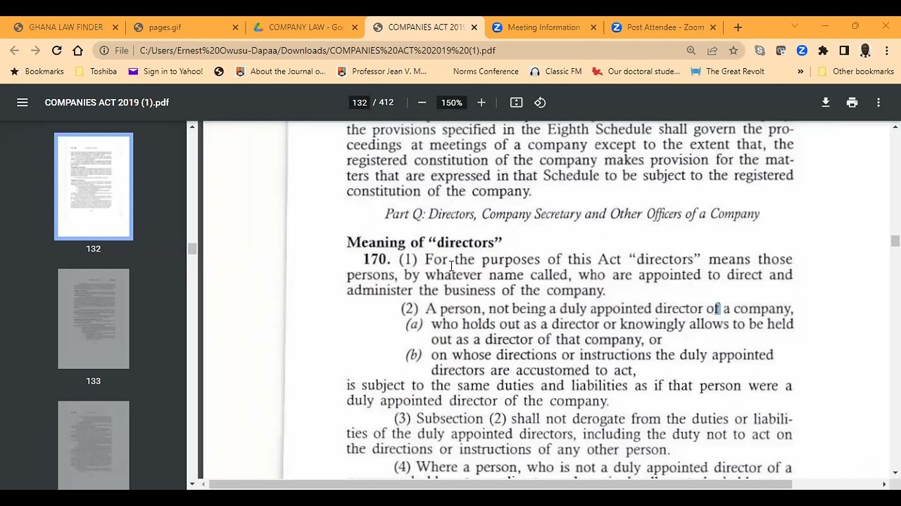 COMPANY LAW IN GHANA-   DIRECTORS -   ANALYSIS OF SECTION 170 OF COMPANIES ACT 2019