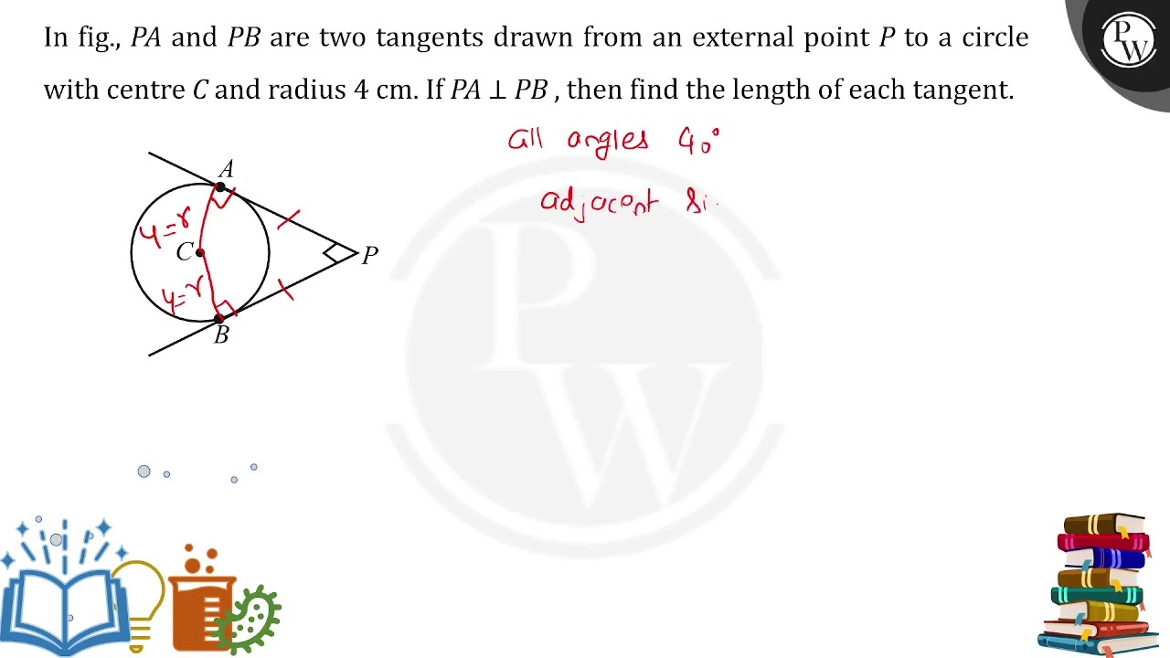 In fig., \(P A\) and \(P B\) are two tangents drawn from an external point \(P\) to a circle wit....