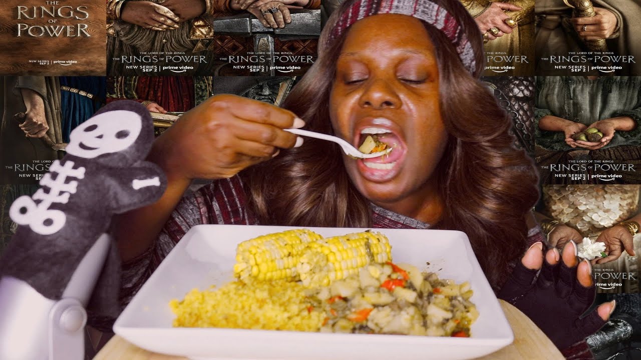 RINGS OF POWER STEW POTATOES CORN QUINA ASMR EATING SOUNDS