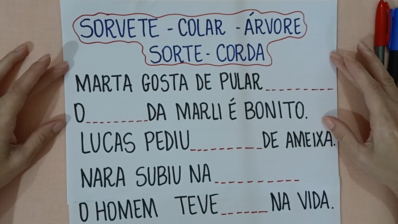 Aprendendo a Ler e Escrever - Complete as frases - Palavras com AR ER IR OR UR - Alfabetização -EJA