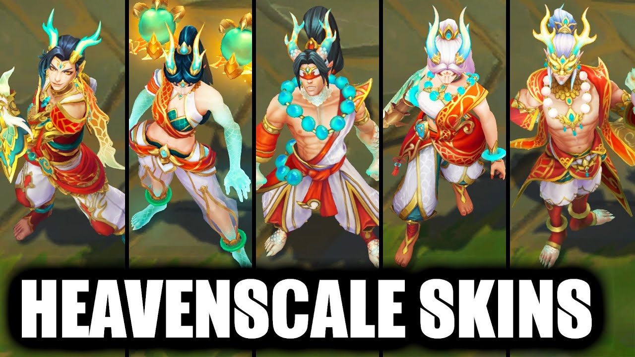 All New Heavenscale Skins Spotlight Lee Sin Kai'Sa Diana Ezreal Master Yi Janna Smolder (LoL)