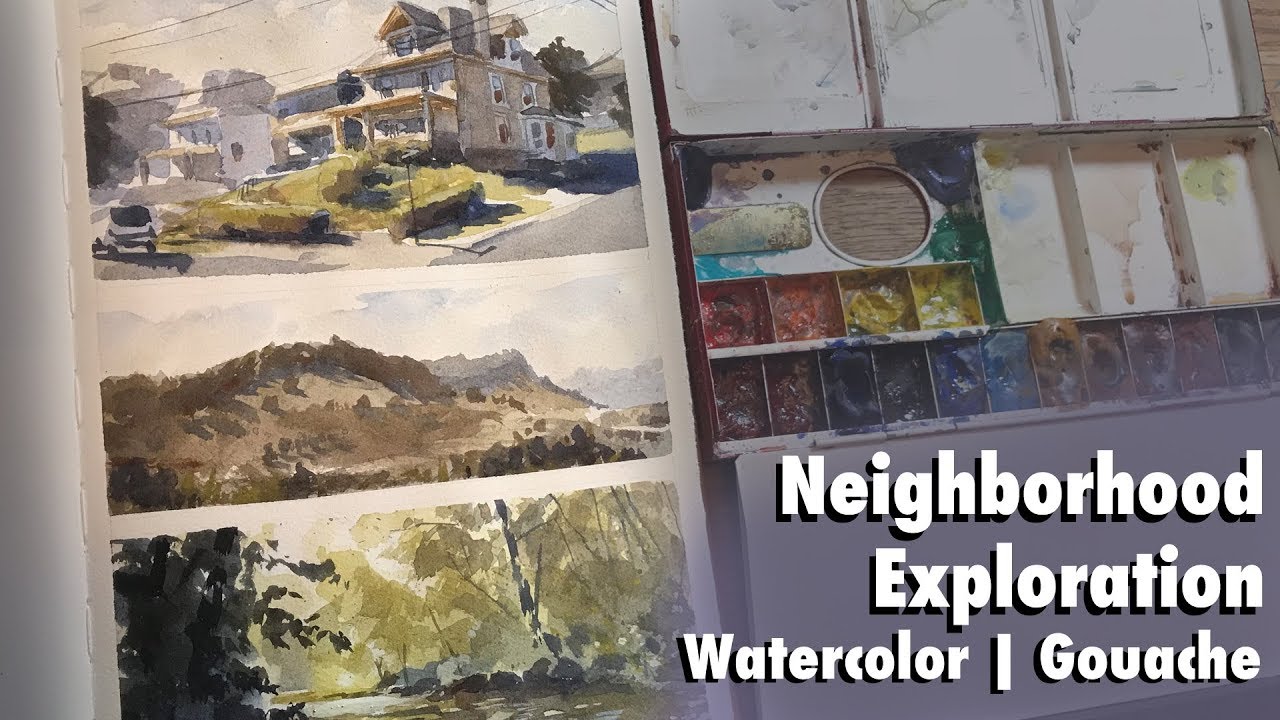 Exploring my new neighborhood with my Sketchbook | Watercolor & Gouache Demo
