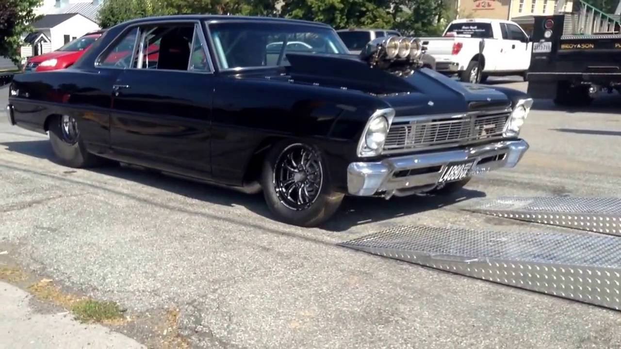 Bad Blown 555 CI 66 Nova Drag Car start up