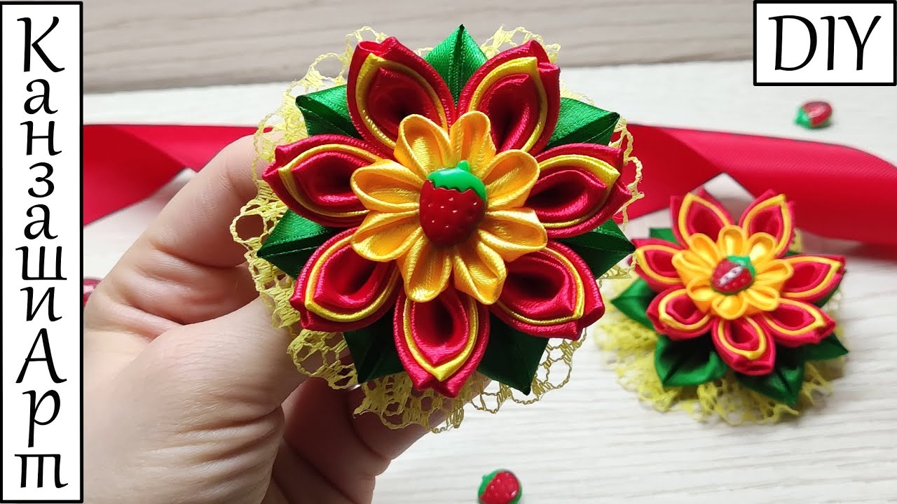 ИХ ХОТЯТ ВСЕ! Весенние резинки с клубничками 🎀 Мастер класс Канзаши 🎀