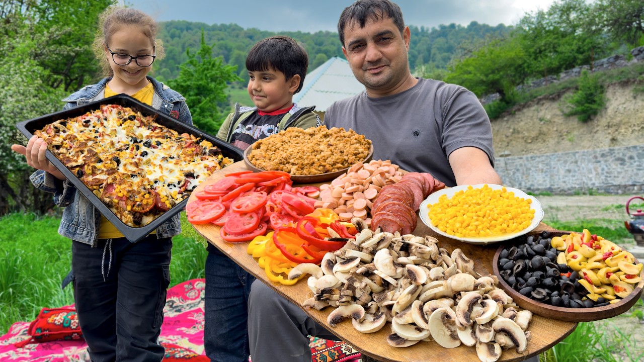 Huge Pizza Cooking in the Mountains | Rustic Village Life Azerbaijan
