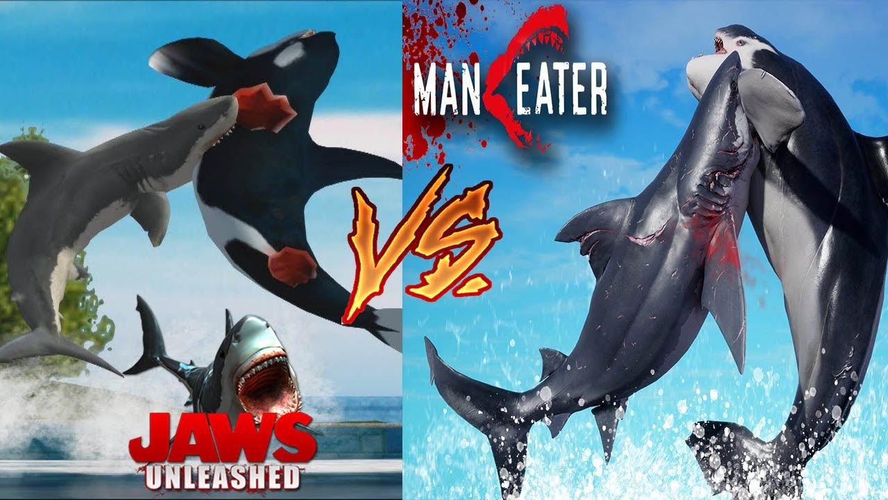 Maneater VS Jaws Unleashed - Orca Fight Scene Comparison