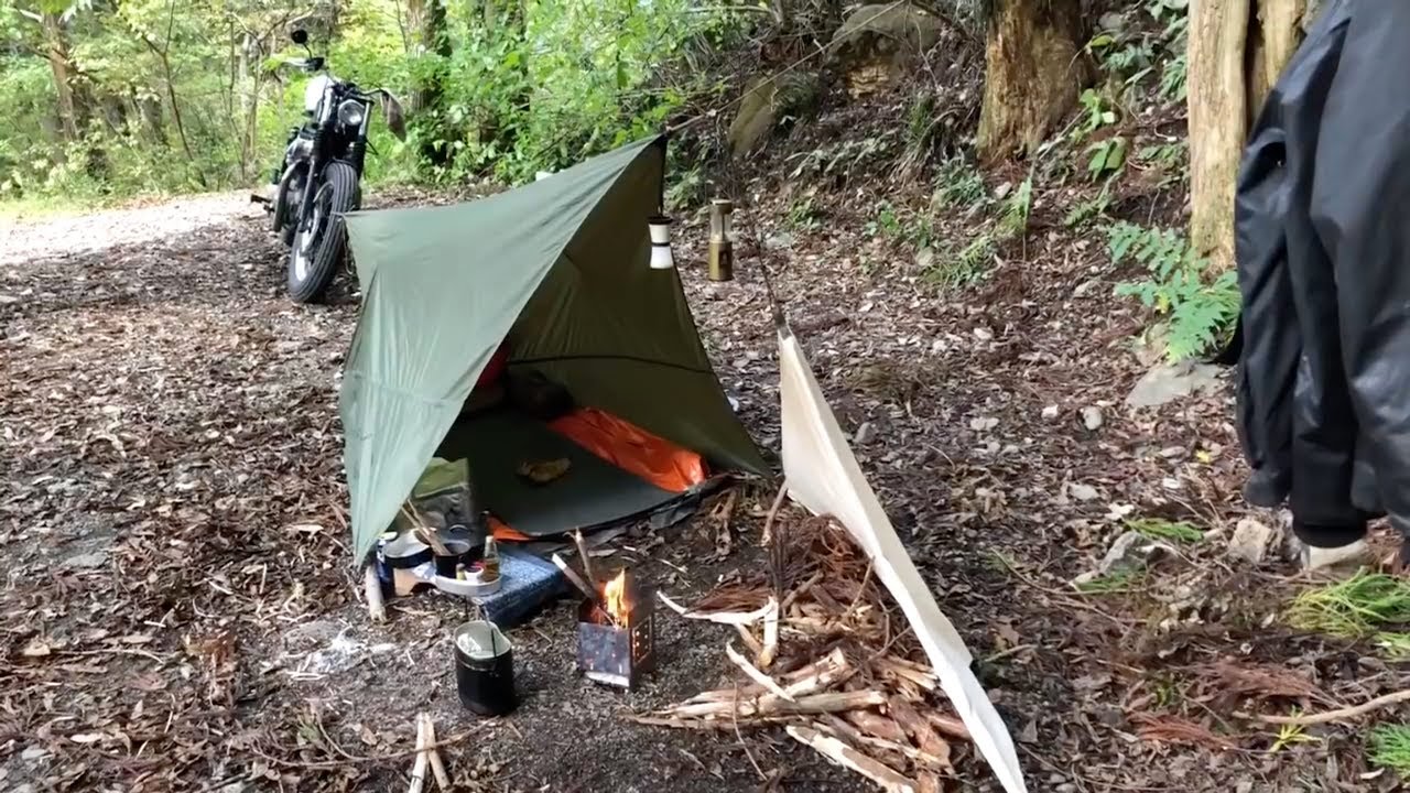 鯛めしバイクミニマムソロキャンプ Red snapper  (Part29) Tarp shelter solo camping minimum equipment.