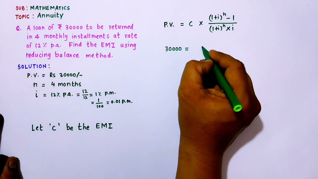 Find EMI using reducing balance method | Annuity |Statistics