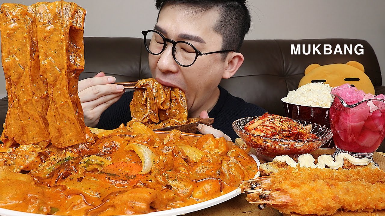 ASMR MUKBANGㅣRose Jjim Dak (braised chicken) & Crispy Fried ShrimpㅣEATING SHOW