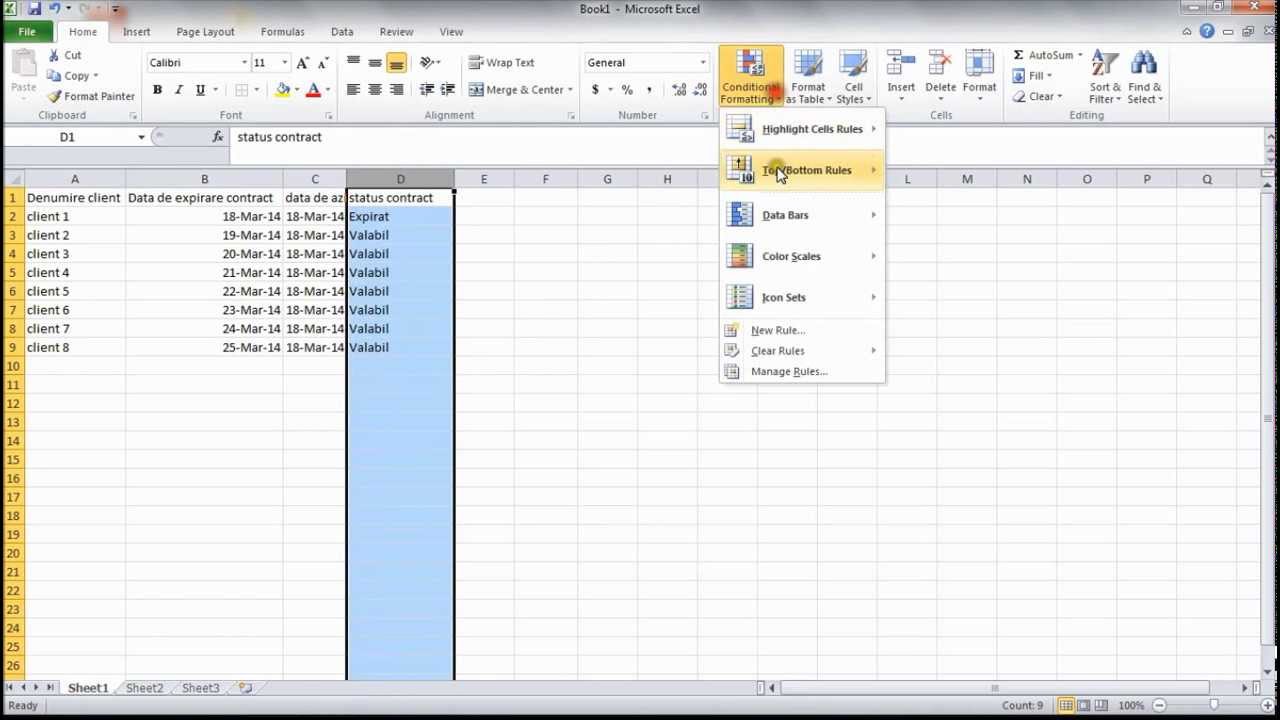avertizare expirare contracte cu excel