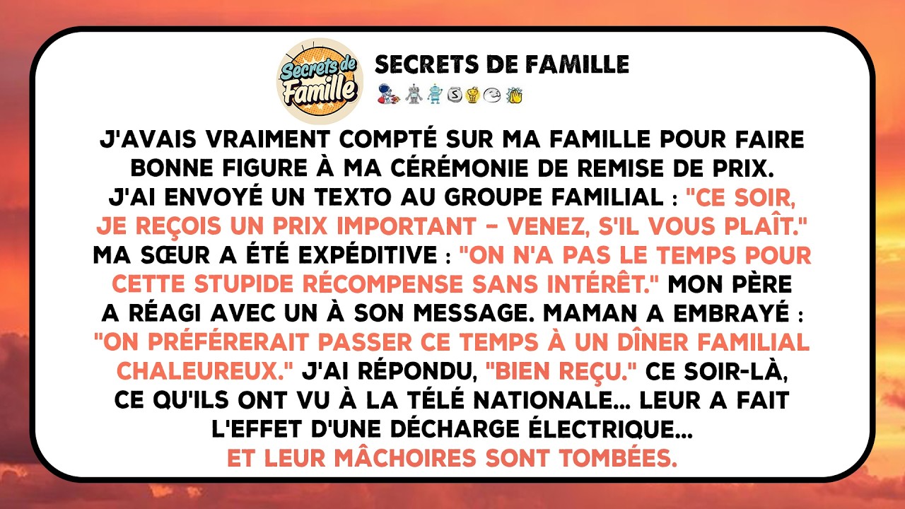 Ma sœur a raillé mon prix, le qualifiant de 