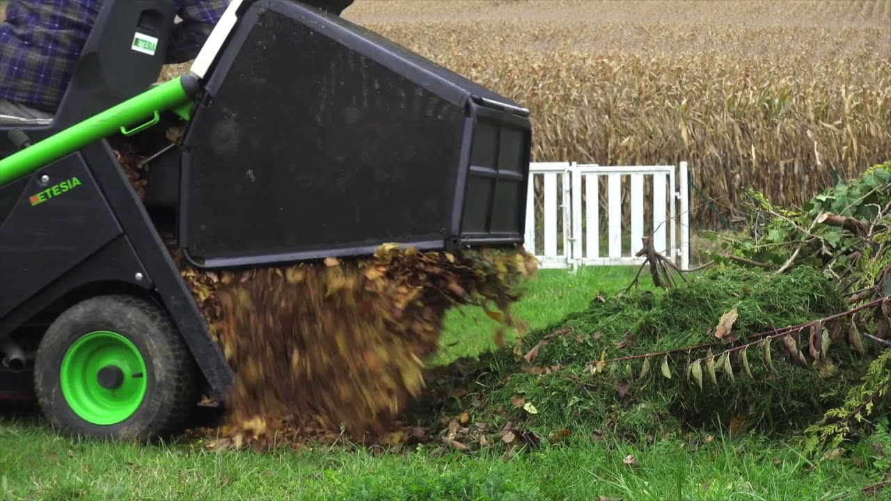 Etesia Hydro 80 Ride on Mower Collecting Leaves