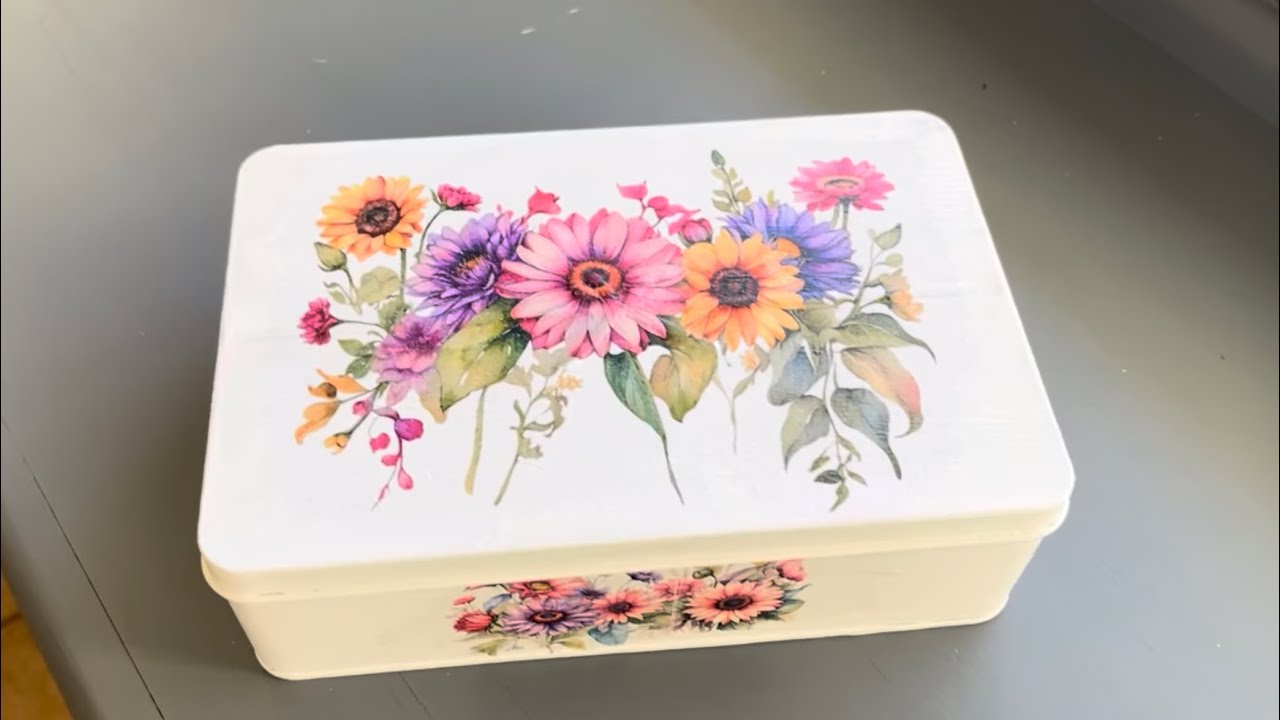 Decoupage | Use Floral Tissue Paper to Decorate a Cookie Tin | Upcycled | Easy Project | DIY Craft