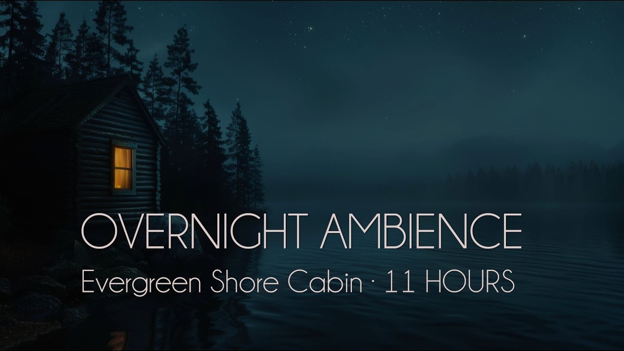 Evergreen Shore Cabin · 11 HOURS | Calm Night Lake Ambience (Black Screen)