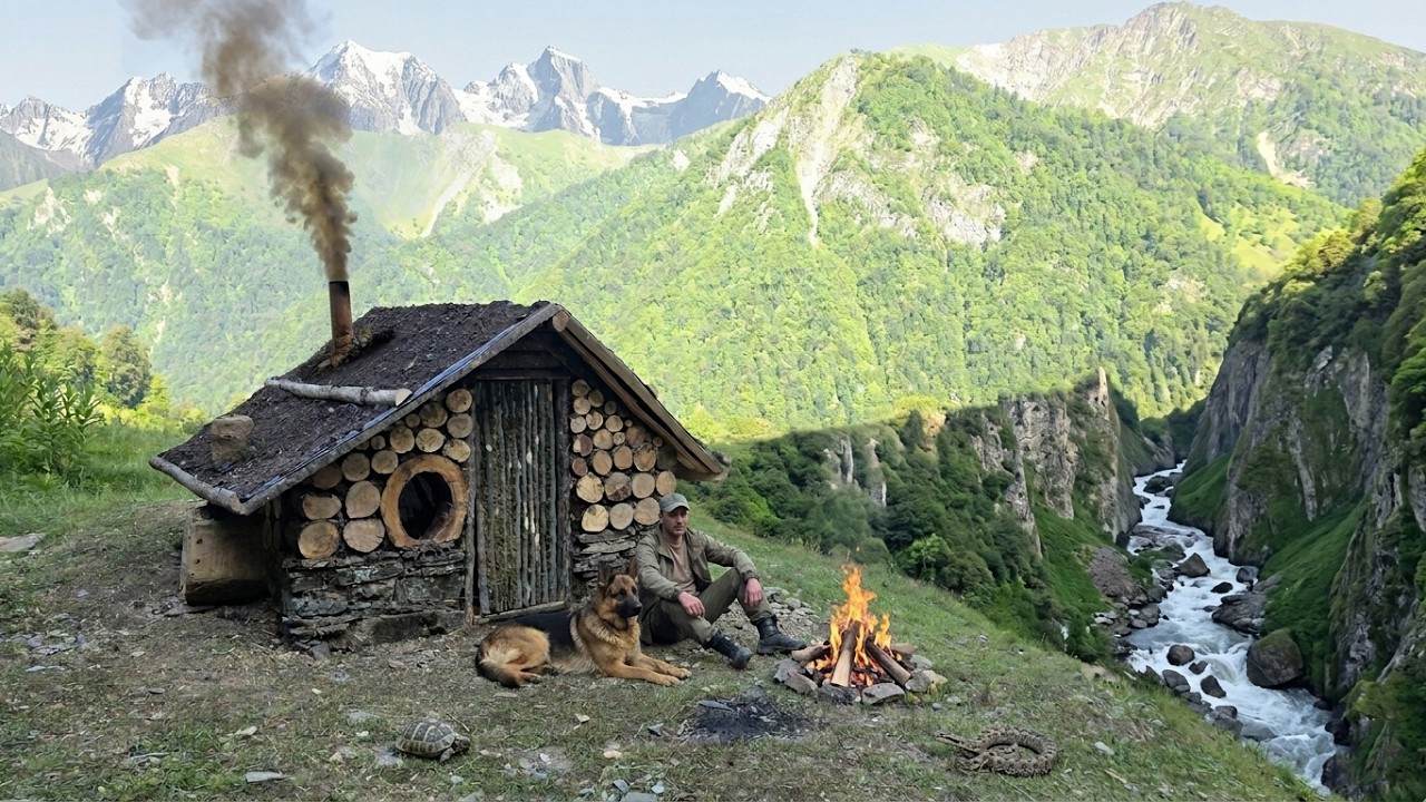 Solo Bushcraft: Off-Grid Survival Cabin with My Dog