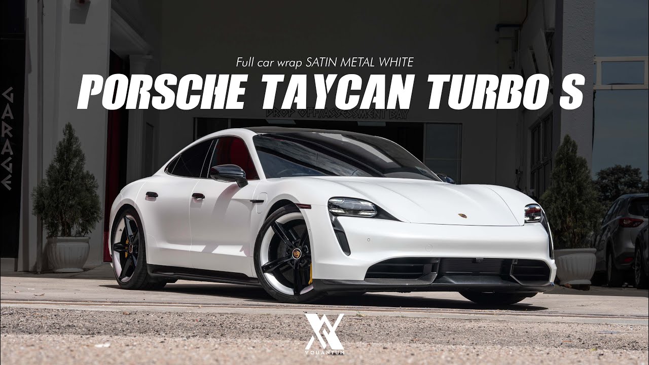 Porsche Taycan turbo s | vinyl wrap | SATIN METAL WHITE