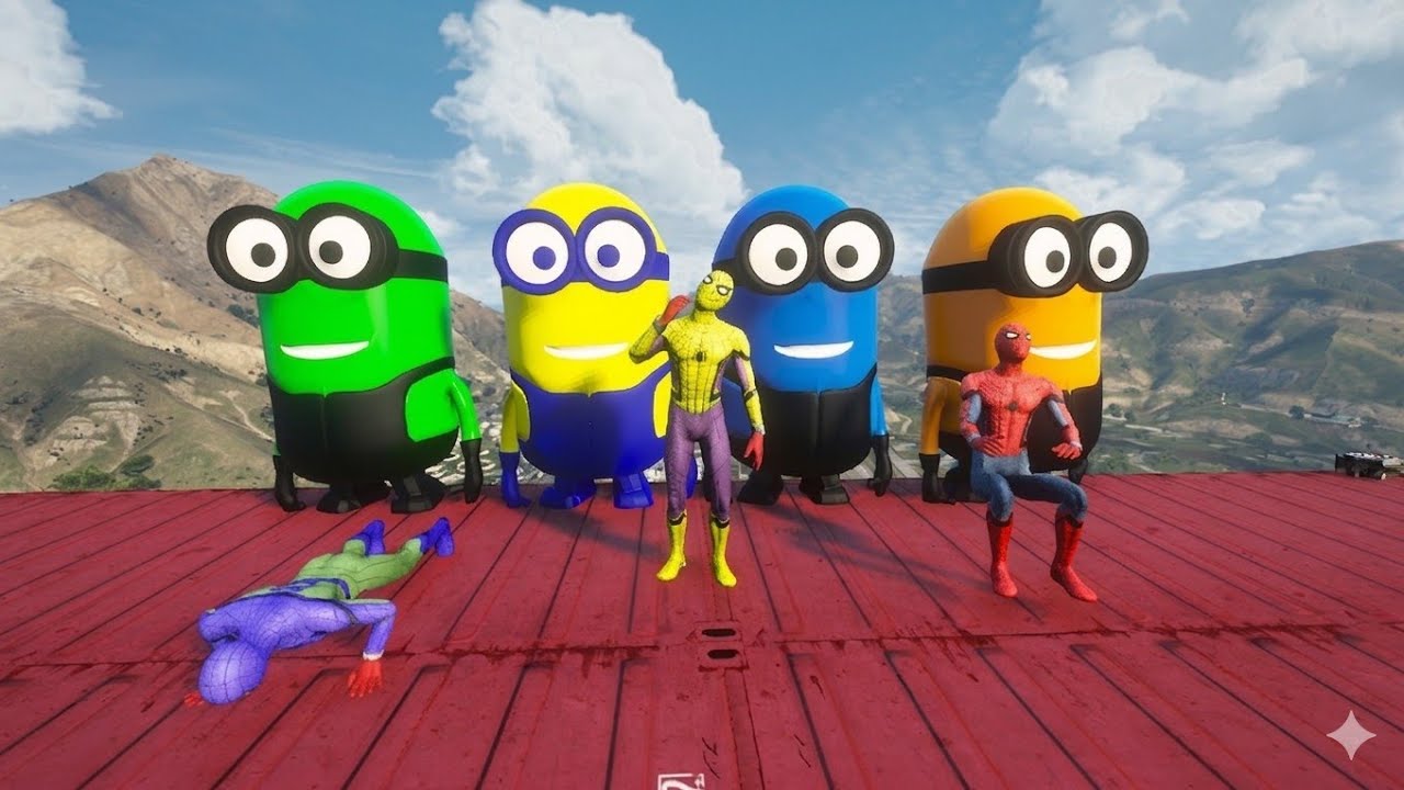 GTA 5 | Crazy Ragdoll - Spiderman On Rainbow Bridge With Minions (Funny Fails Compilations) #5567