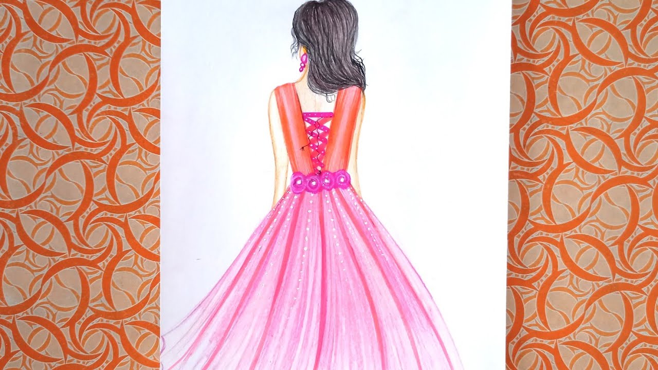Girl Drawing in Beautiful Dress / Girl Drawing With Gown / Backside Girl Drawing